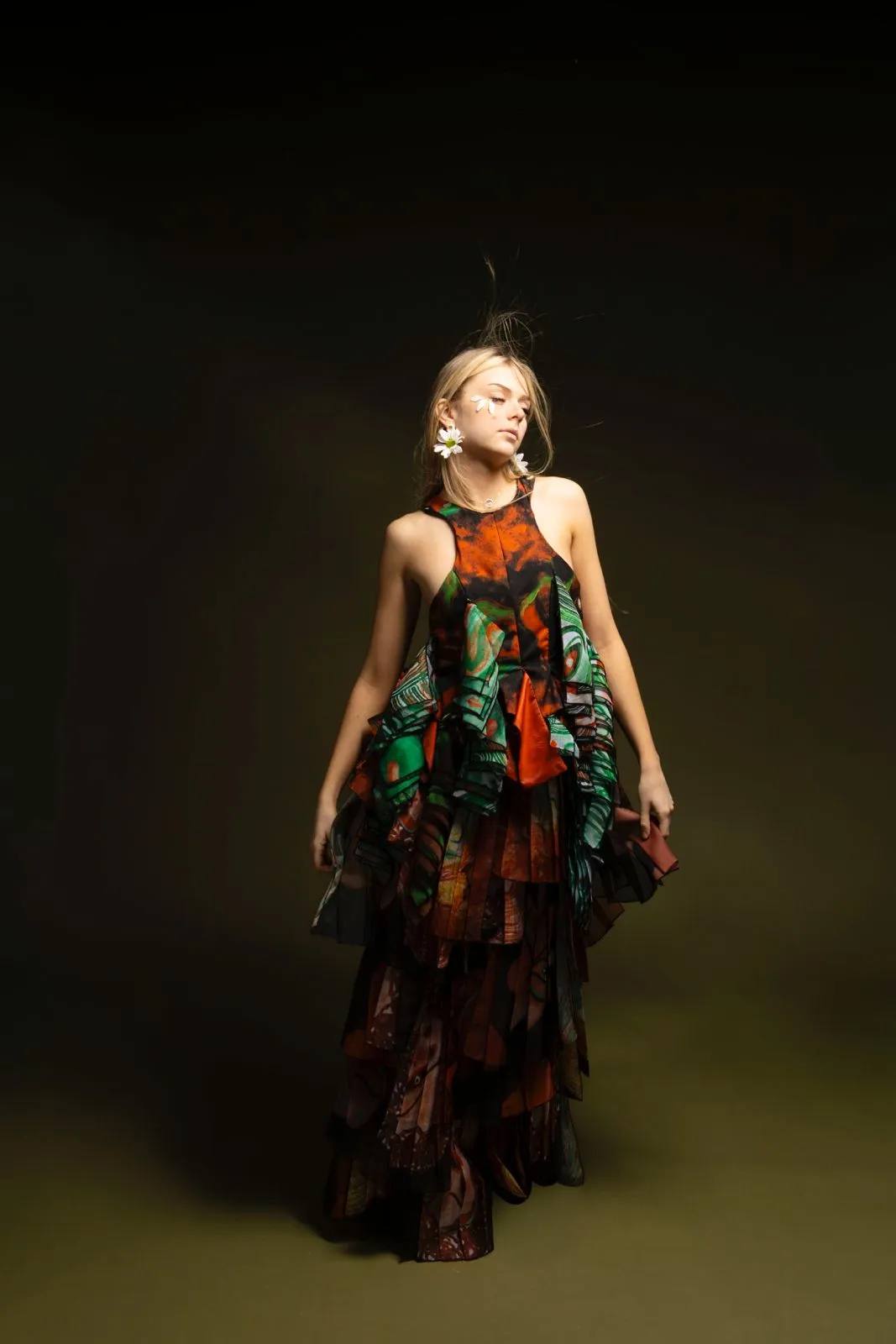 Rownok Jahan Tithi in denim jacket holding a bouquet — editorial portrait from Under the Same Spell collection