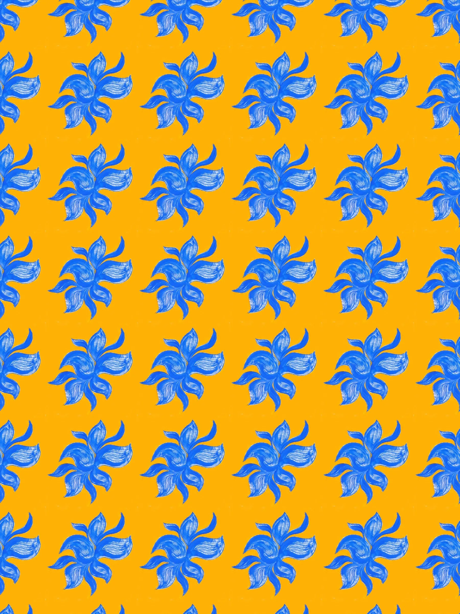 Block repeat — pink and yellow florals on orange