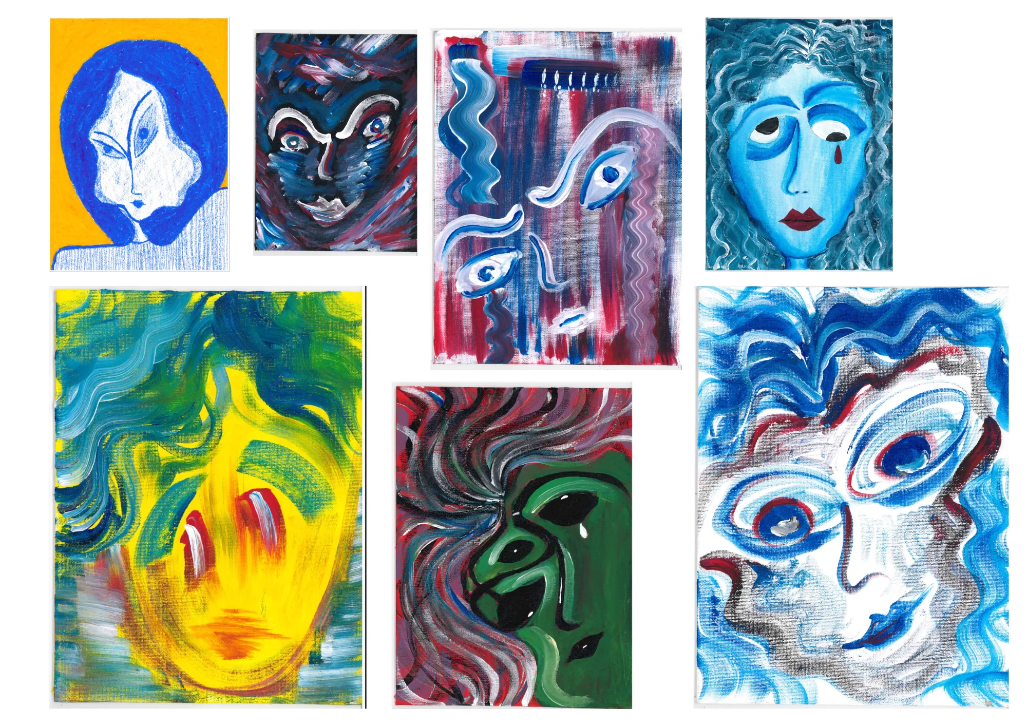 Face study paintings — cool palette